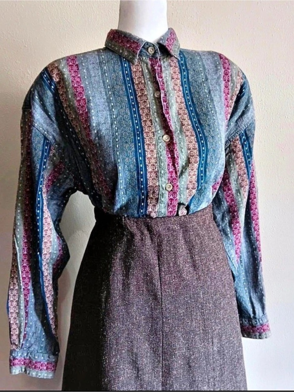 Striped Button Down Shirt in Blue & Pink Like New